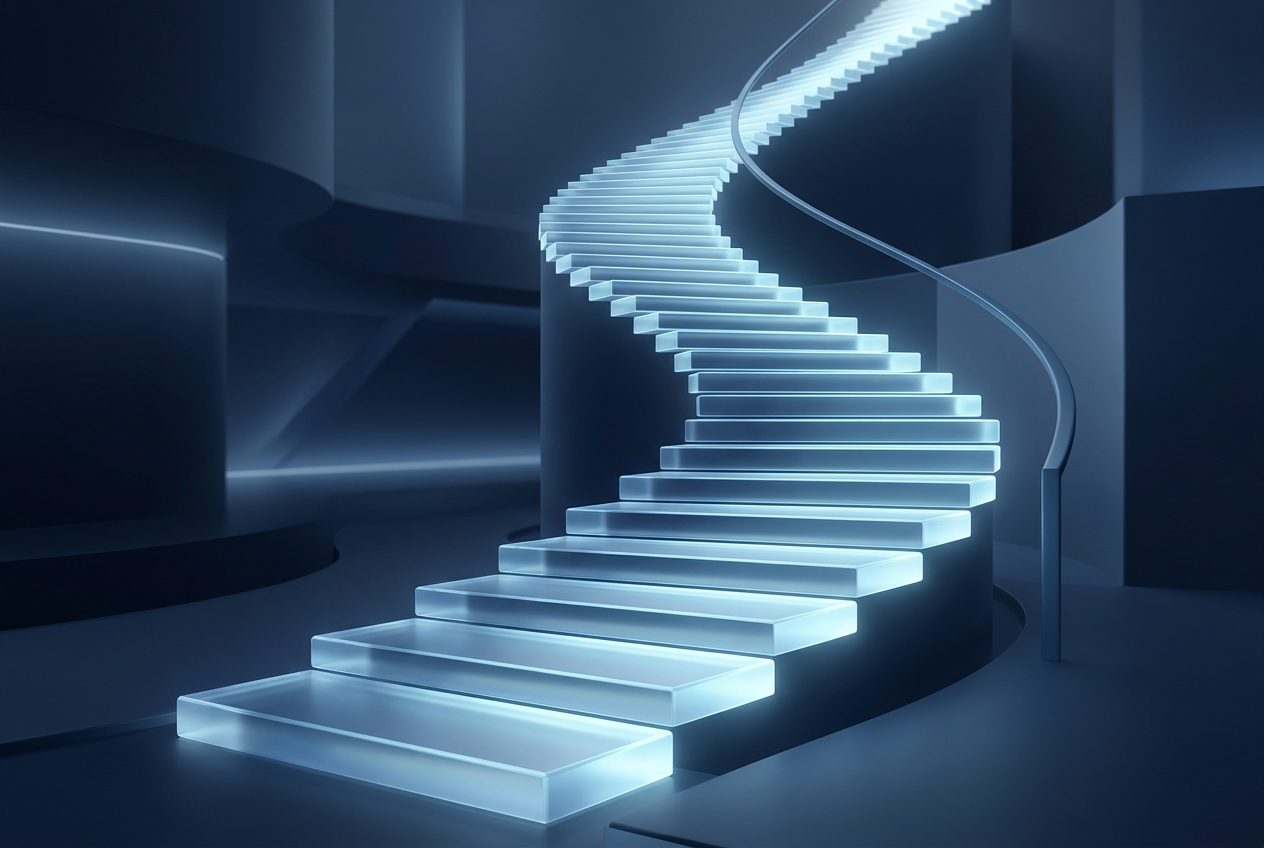 Glass steps rising upward, representing user activation