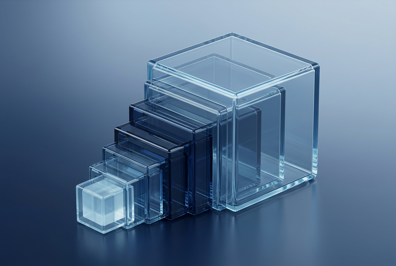 Nested glass cubes growing in size, representing account expansion